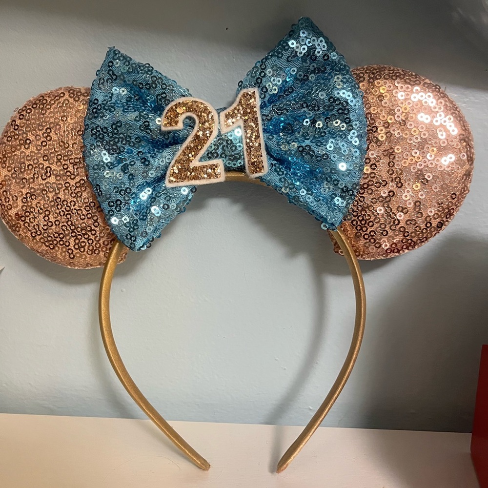 Sequin Mouse Ears Headband - Blue and Gold